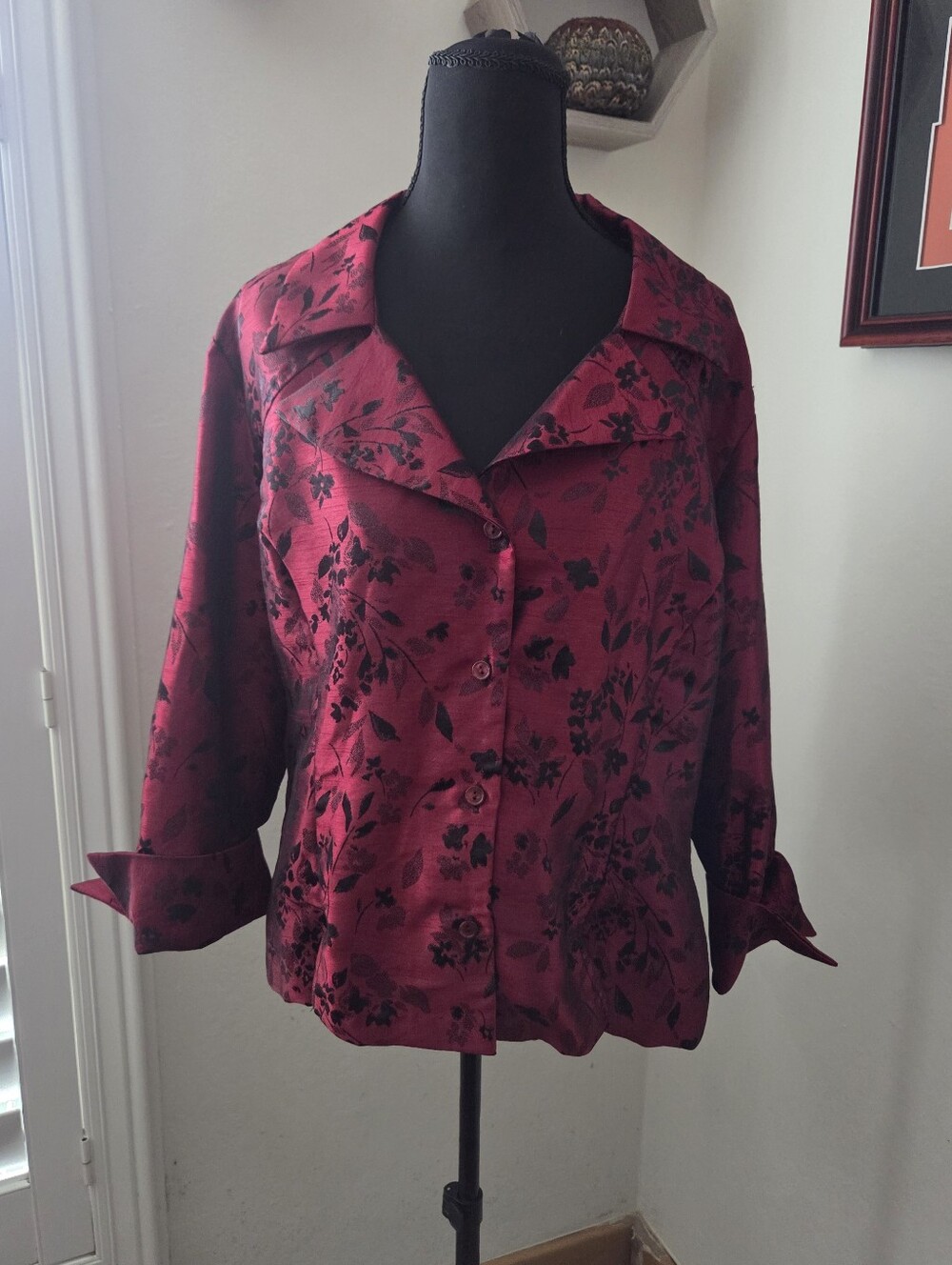 Red and Black Jacquard Brocade Jacket Vintage Victorian Gothic Steampunk Large